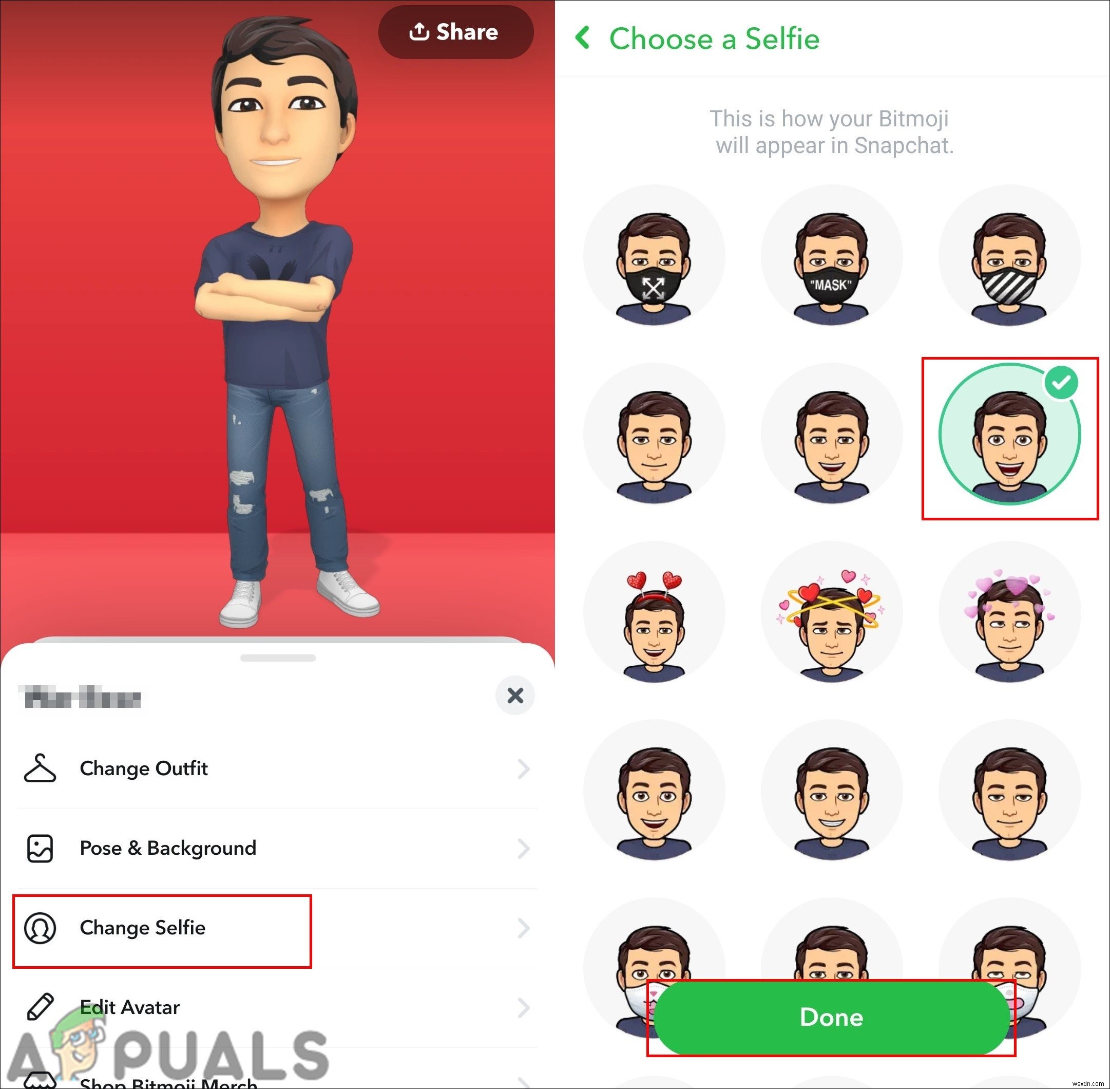 SnapchatでBitmojiの表情を変更する方法【セルフィー・ポーズ編】
