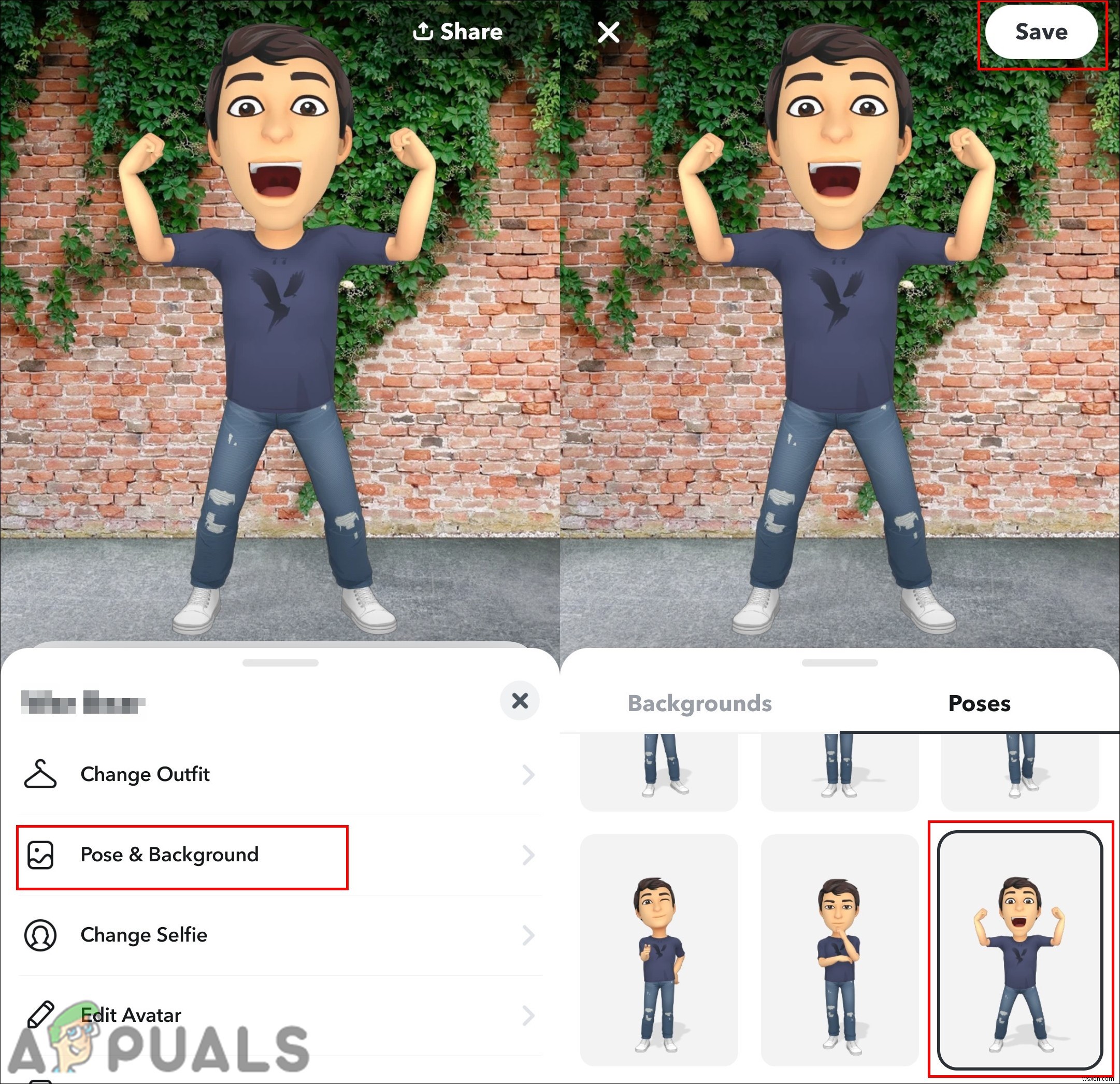 SnapchatでBitmojiの表情を変更する方法【セルフィー・ポーズ編】