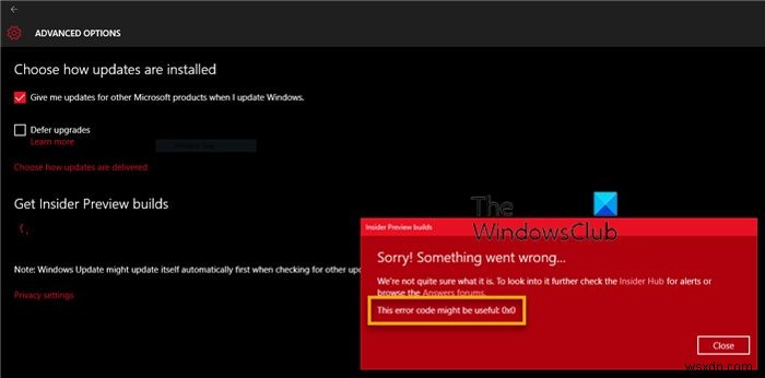 Windows Insiderビルドのアップグレード中に発生するエラーコード0x0の対処法