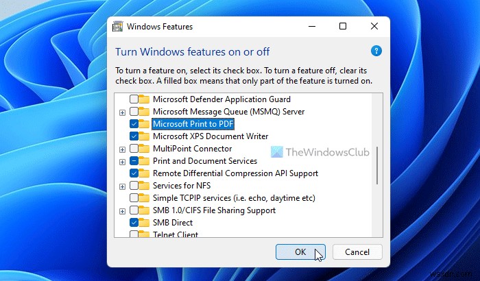 Windows 11/10で「PDFとして印刷(Microsoft Print to PDF)」が表示されない場合の対処法
