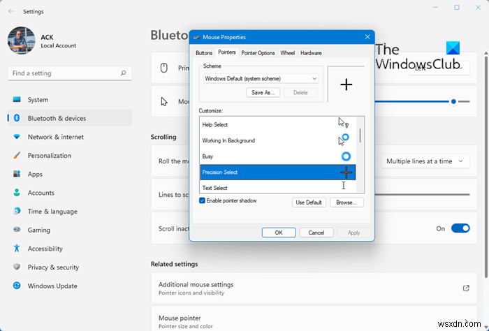 Windows 11/10で十字カーソル(クロスヘアポインタ)を設定・表示する方法