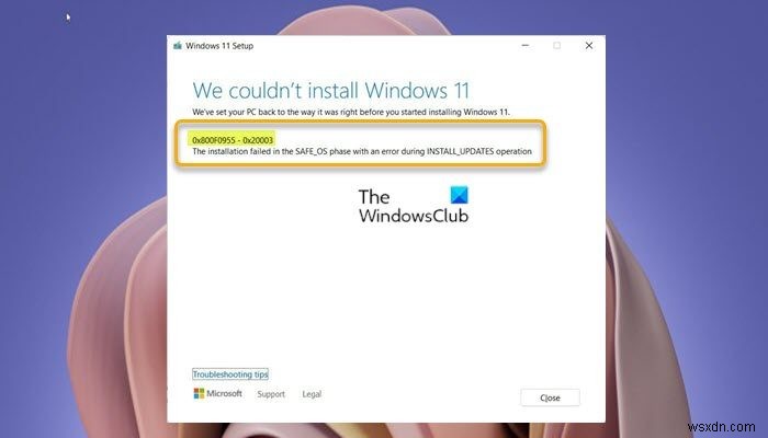 Windows 11/10のインストールエラー0x800F0955 – 0x20003を解決する方法