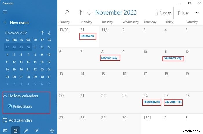 Windows 11/10のカレンダーアプリに世界各国の祝日を追加する方法