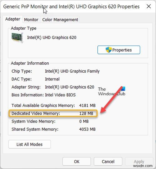 Windows 11/10でビデオRAM(VRAM)の容量を確認する方法