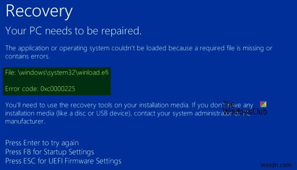 Windows 11/10で「Winload.efiファイルが見つかりません」エラーを修正する方法