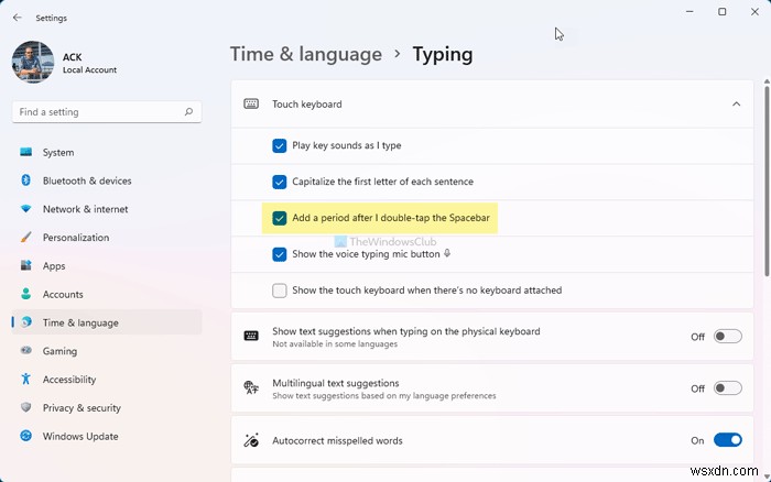 【Windows 11/10】スペースバーのダブルタップでピリオドが入力されるのを無効にする方法