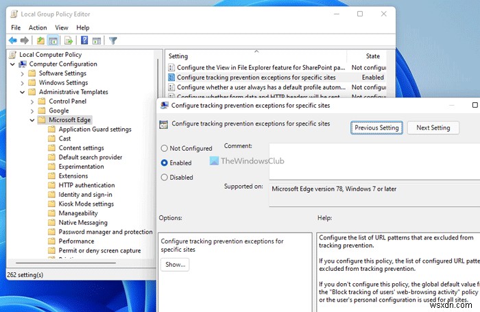 Microsoft Edgeのトラッキング防止の例外リストにサイトを追加する方法