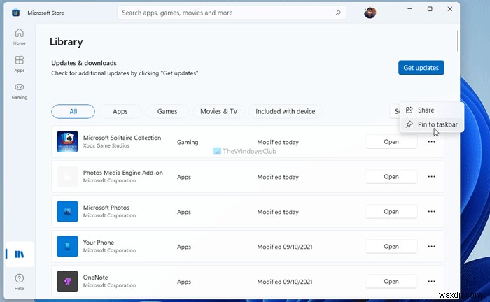 Windows 11でMicrosoft Storeからアプリやゲームをタスクバーにピン留めする方法