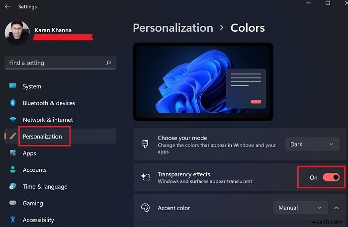 Windows 11で透明効果を有効・無効にする方法