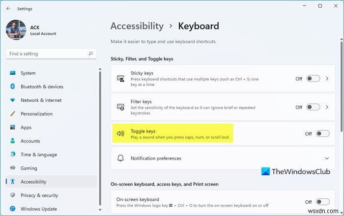 Windows 11でトグルキーの音を消す(ミュートする)3つの方法