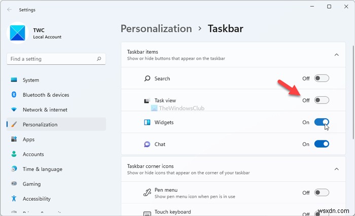 Windows 11のタスクバーから検索・タスクビュー・ウィジェット・チャットのアイコンを削除する方法