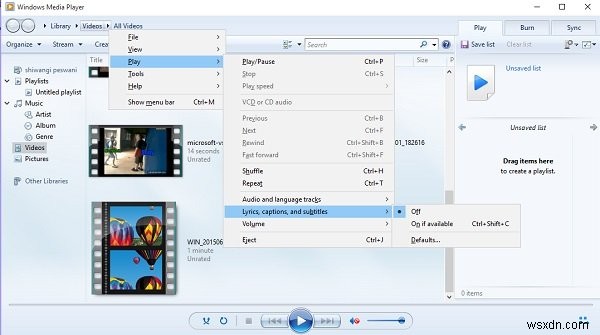 Windows 11/10で動画の歌詞・キャプション・字幕を表示または非表示にする方法