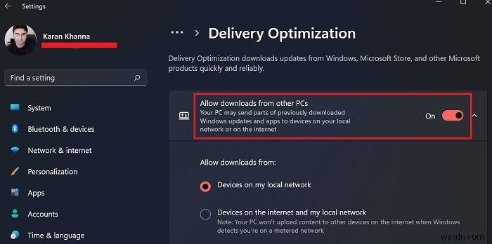 他のWindows 11/10 PCからWindows Updateとアプリをダウンロードして帯域幅を節約する方法