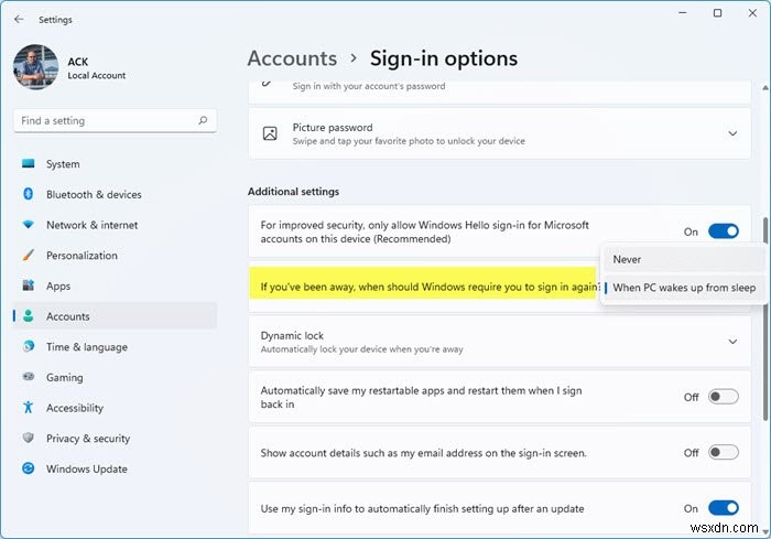 Windows 11/10でスリープ復帰後のサインイン(パスワード入力)を無効にする方法