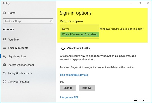 Windows 11/10でスリープ復帰後のサインイン(パスワード入力)を無効にする方法
