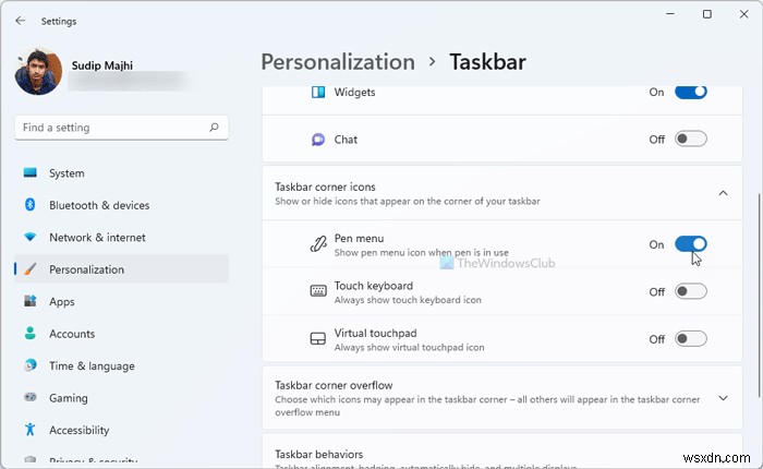 【Windows 11】ペンメニューのタスクバーアイコンを表示・非表示にする方法
