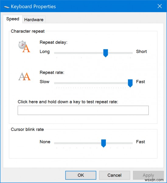 Windows 10でキーボードの繰り返し速度と繰り返し待ち時間を設定する方法