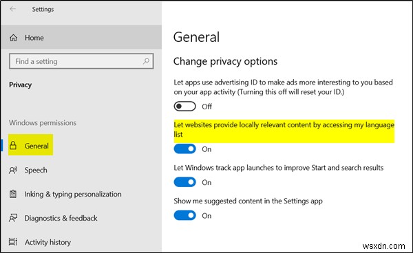 【Windows 11/10】ウェブサイトが言語リストにアクセスして地域関連コンテンツを表示するのを防ぐ方法