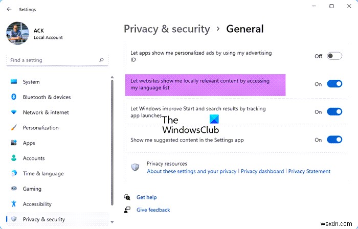 【Windows 11/10】ウェブサイトが言語リストにアクセスして地域関連コンテンツを表示するのを防ぐ方法