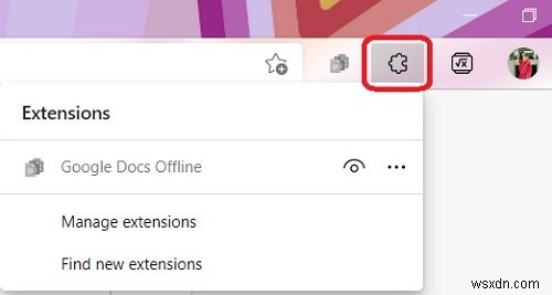 Microsoft Edgeのツールバーから拡張機能メニューボタンを削除する方法