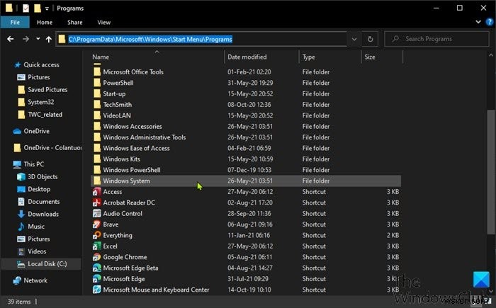 Windows 11/10のスタートメニュー「すべてのアプリ」にアイテムを追加・削除する方法