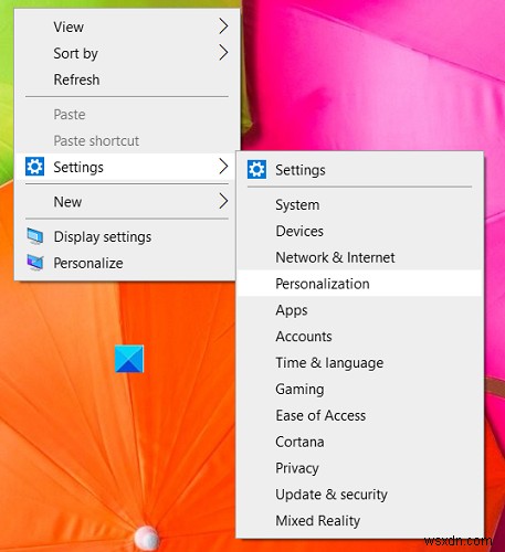 Windows 11/10のデスクトップ右クリックメニューに「設定」を追加する方法