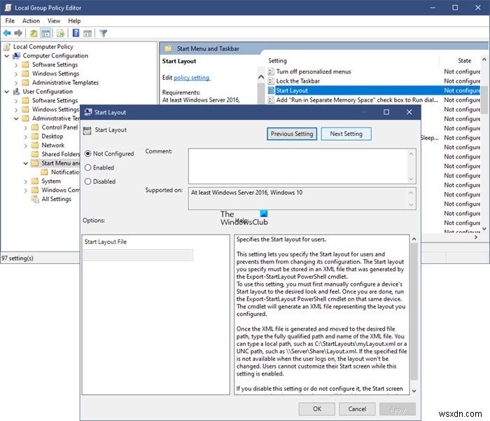 Windows 10/11でスタートメニューのレイアウトをロックする2つの方法(グループポリシー/レジストリ)