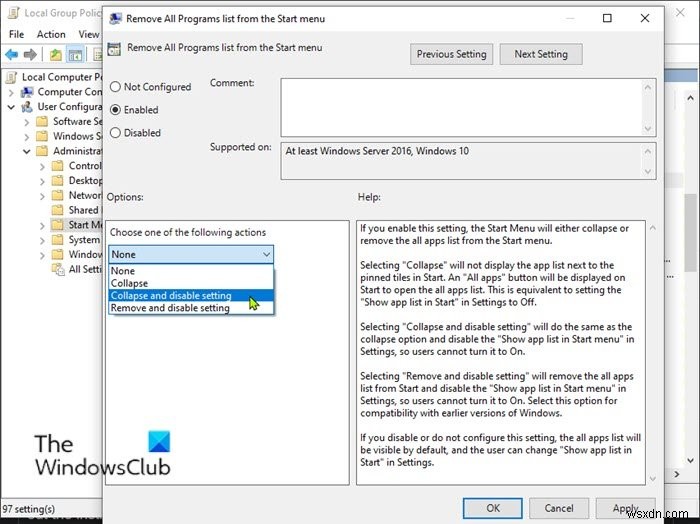 Windows 11/10のスタートメニューで「すべてのアプリ」リストを追加・削除する3つの方法
