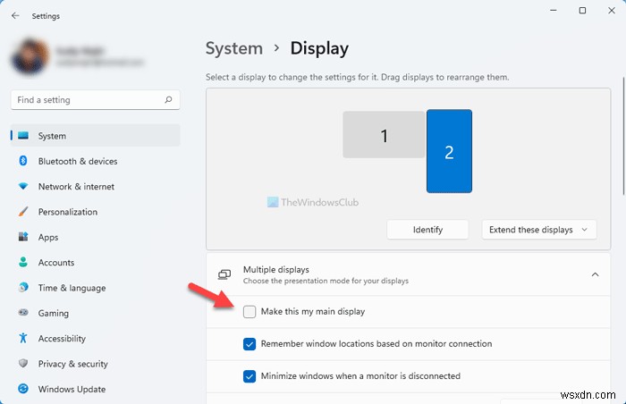 Windows 11/10でメインディスプレイとサブディスプレイを変更する方法