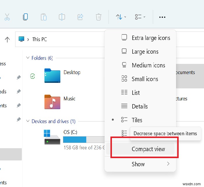 Windows 11のエクスプローラーでアイテム間の余白を減らす方法【コンパクト表示】