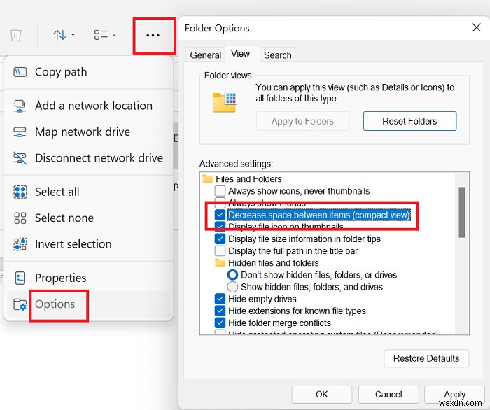 Windows 11のエクスプローラーでアイテム間の余白を減らす方法【コンパクト表示】