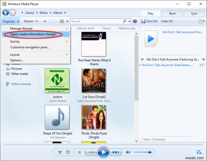 Windows Media Playerでトラックタイトルをダウンロードして追加する方法