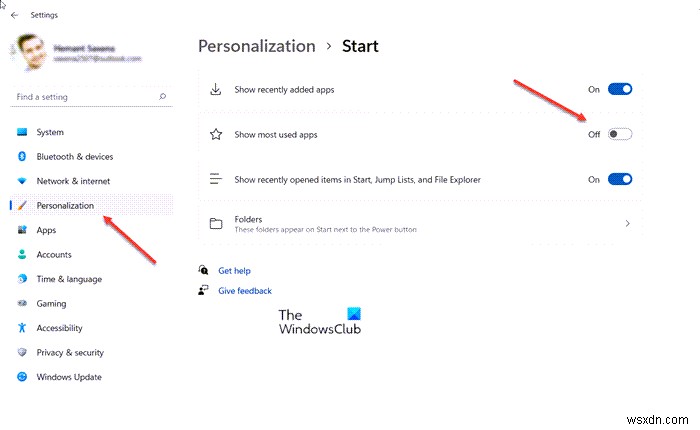 Windows 11/10のスタートメニューから「よく使うアプリ」を削除・再表示する方法