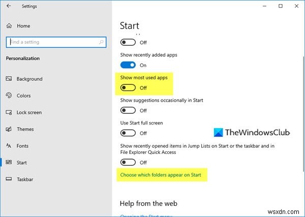 Windows 11/10のスタートメニューから「よく使うアプリ」を削除・再表示する方法