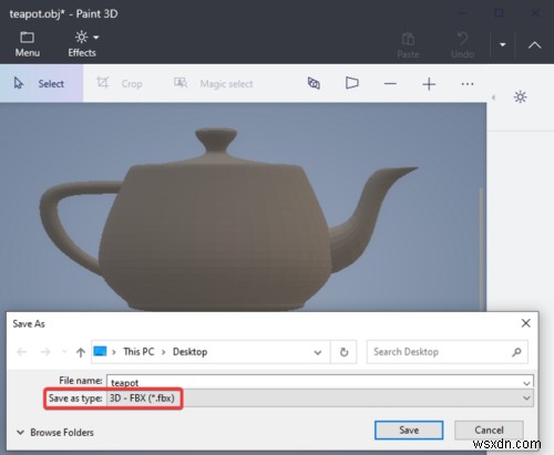 Windows 10の「ペイント3D」を使ってOBJファイルをFBX形式に変換する方法