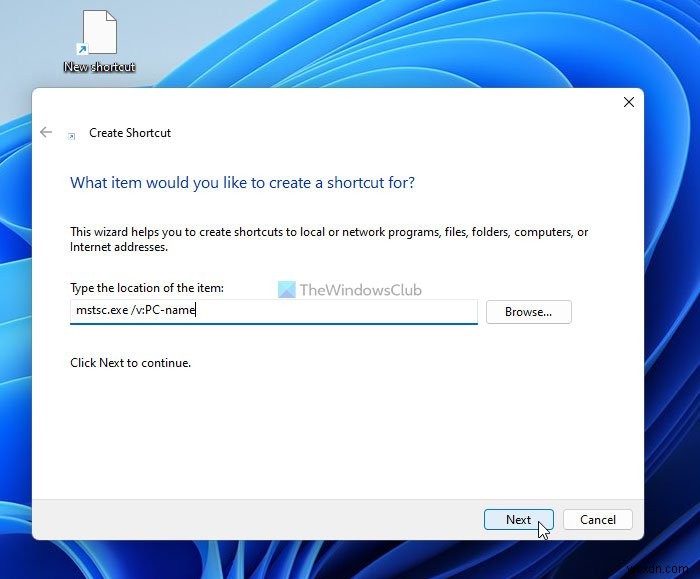 Windows 11/10でリモートデスクトップ接続のショートカットを作成する方法