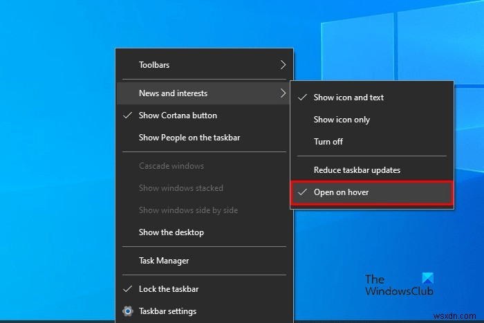 Windows 10で「ニュースと関心事項」をホバー時に開く機能を有効・無効にする方法