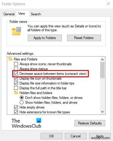 Windows 11/10のファイルエクスプローラーでコンパクトビューを無効化する方法