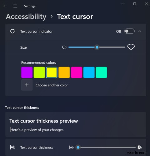 Windows 11/10でテキストカーソルインジケーターのサイズ・色・太さを変更する方法