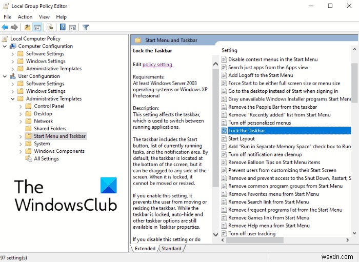 Windows 10で「タスクバーをロックする」設定を無効化して固定する方法