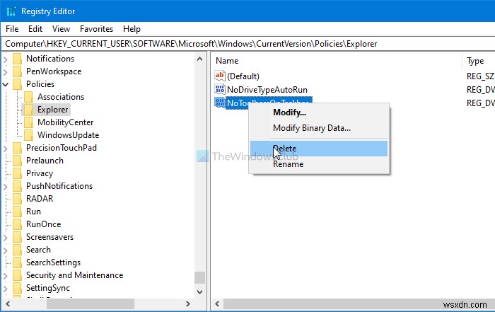 Windows 10のタスクバー右クリックメニューから「ツールバー」オプションを表示・非表示にする方法