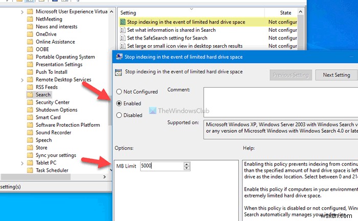 ディスク容量が少ないときにWindows Searchのインデックス作成を停止する方法