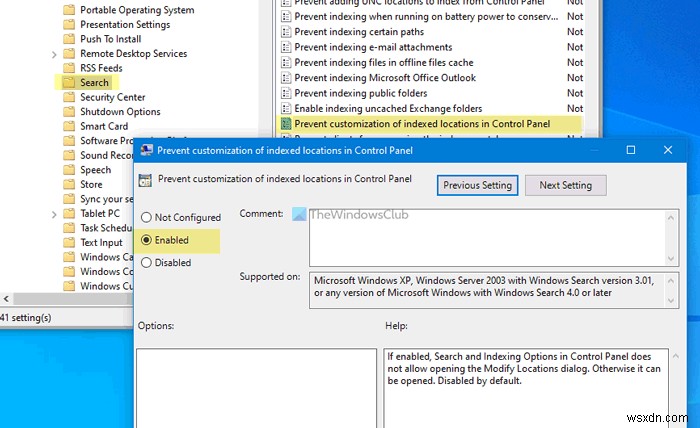 ユーザーがWindows 10で検索インデックスの場所を変更できないようにする方法