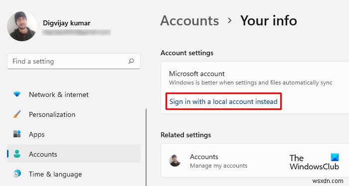 Windows 11/10でMicrosoftアカウントからローカルアカウントへ切り替える方法