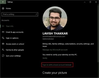 Windows 11/10でMicrosoftアカウントからローカルアカウントへ切り替える方法