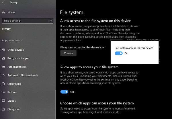 Windows 11/10でアプリによるファイルシステムへのアクセスを許可・防止する方法