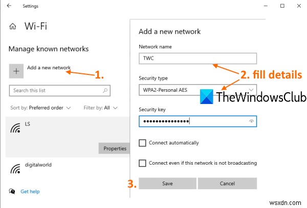 Windows 10で新しいWi-Fiネットワークプロファイルを追加する2つの方法