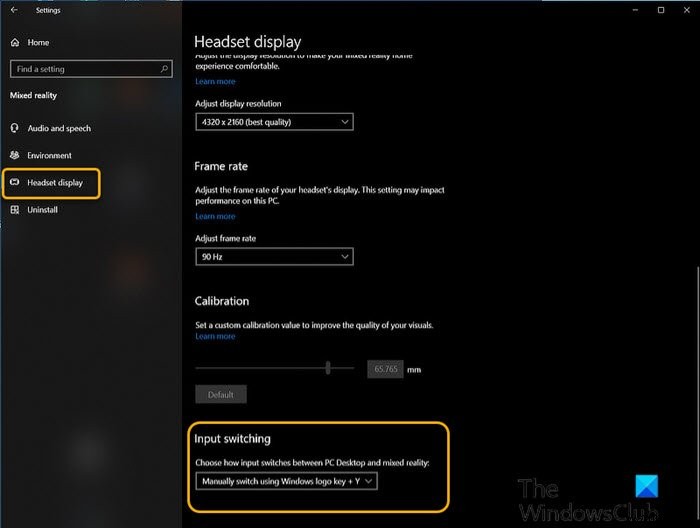 Windows 10でデスクトップとWindows Mixed Realityの入力切り替えを変更する方法