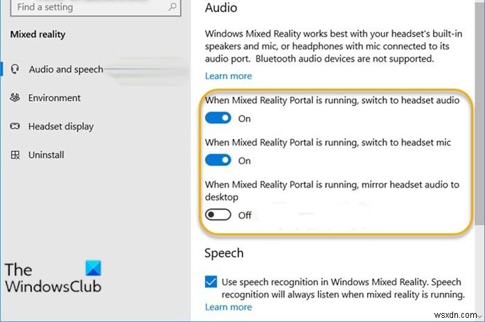 【Windows 10】Mixed Reality Portalの起動中にヘッドセットのオーディオ設定をオン/オフにする方法