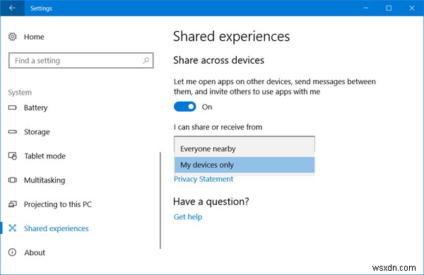 Windows 11/10で「共有エクスペリエンス」をオンまたはオフにする方法